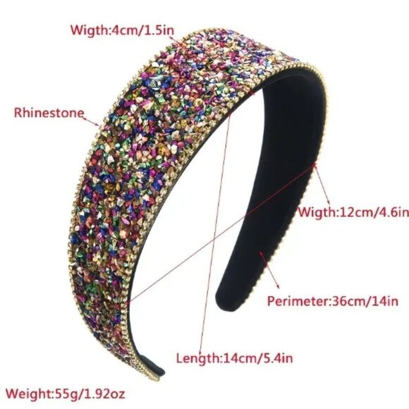 Crystal Bead Encrusted Headband Women Girl Fashion Crystal Multi-color Sparkles - Picture 2 of 2